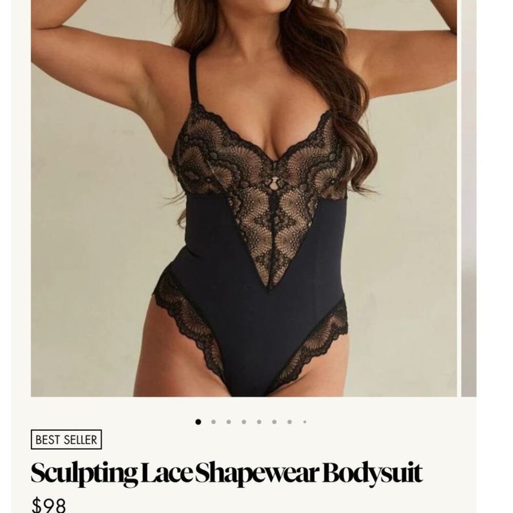 pinsy Sculpting Lace Bodysuit Sheer Mesh Shapewear Lingerie in Black W's Size XL